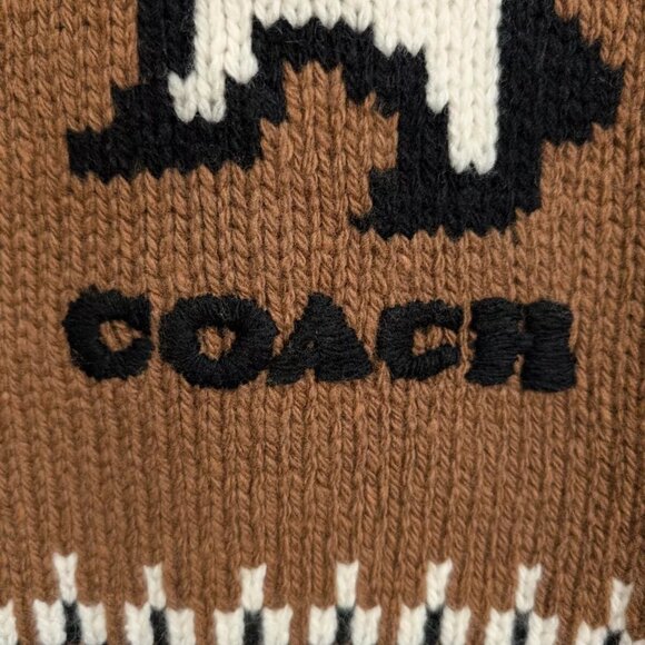 Coach penguin sweater womens  100% wool brown yellow fair isle intarsia ski - Picture 4 of 7